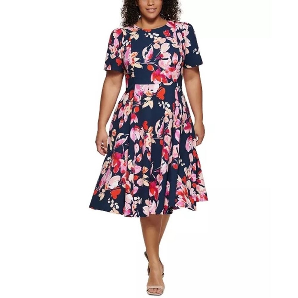 Calvin Klein Navy Floral Midi Dress 18W plus size